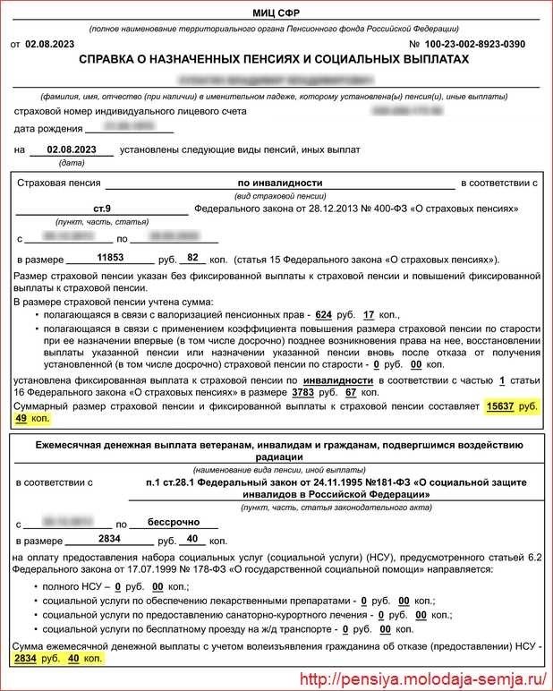 Раздел 5: Данные о назначении пенсии